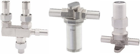 Three-way valve, filter and Shut-off valves with adjustable connections